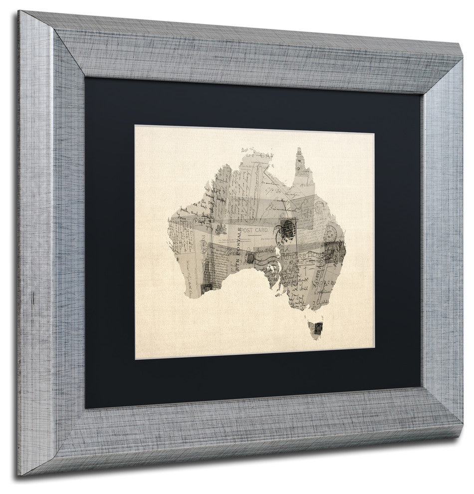 Michael Tompsett 'Australia Postcard Map' Matted Framed Art, Black Mat, 14"x11"