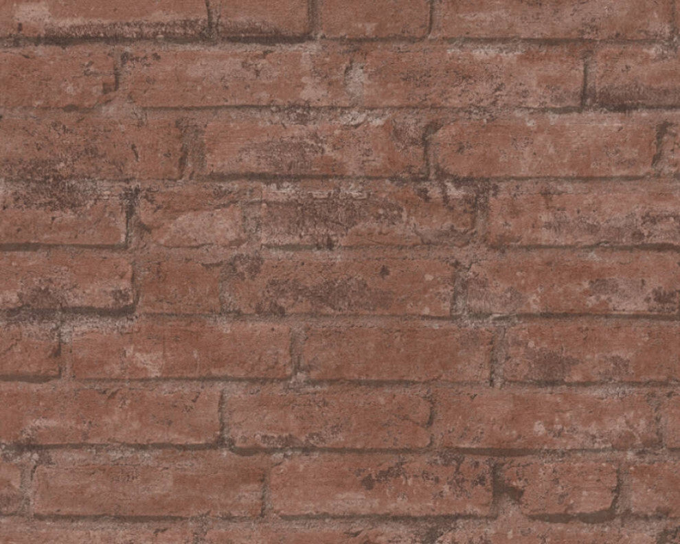 Textured Wallpaper Brick Rustic Cottage, 377472, Brown Red, Sample