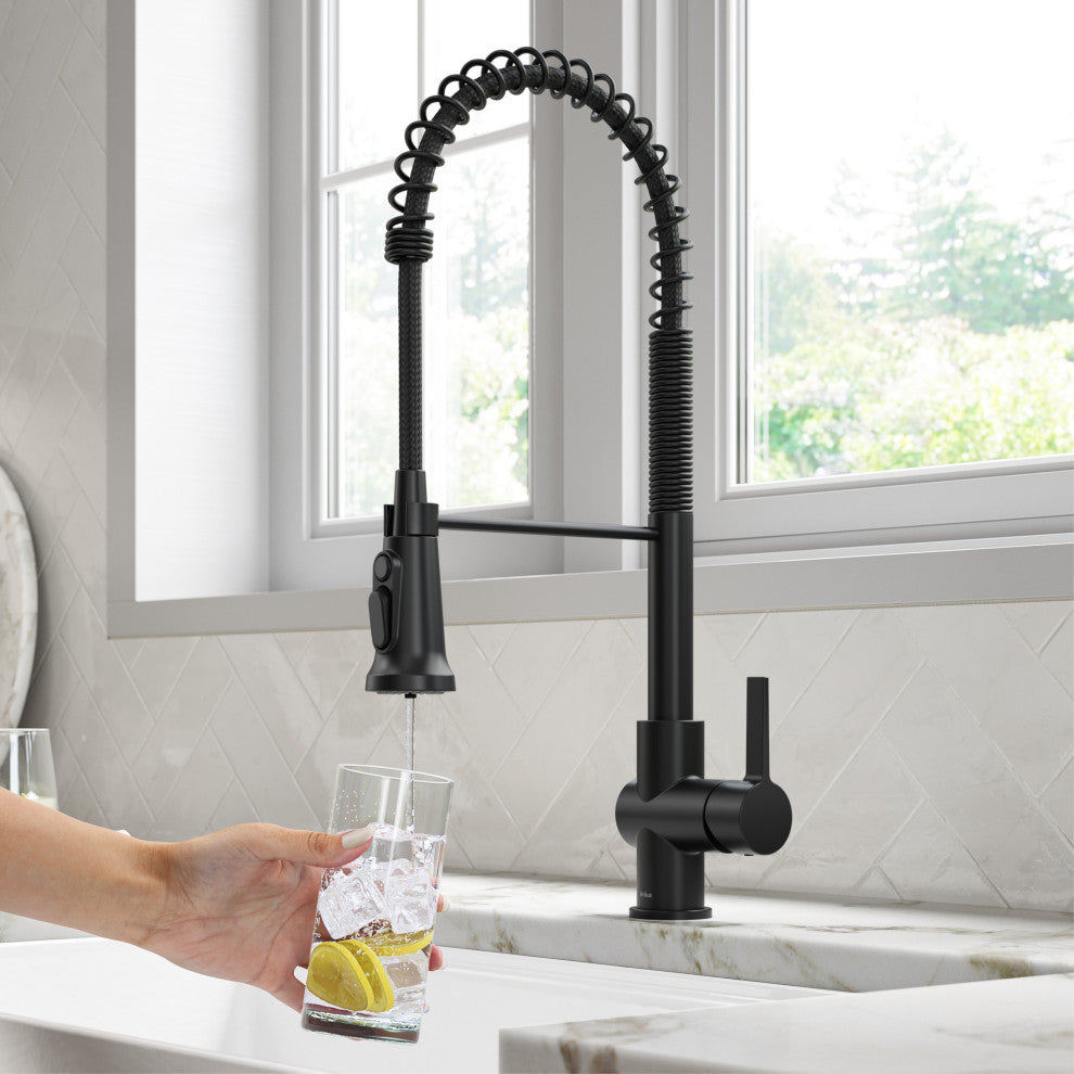 Britt Commercial Style 3-Function Pull-Down 1-Handle 1-Hole Kitchen Faucet, Matte Black (Filter Kff-1691mb)