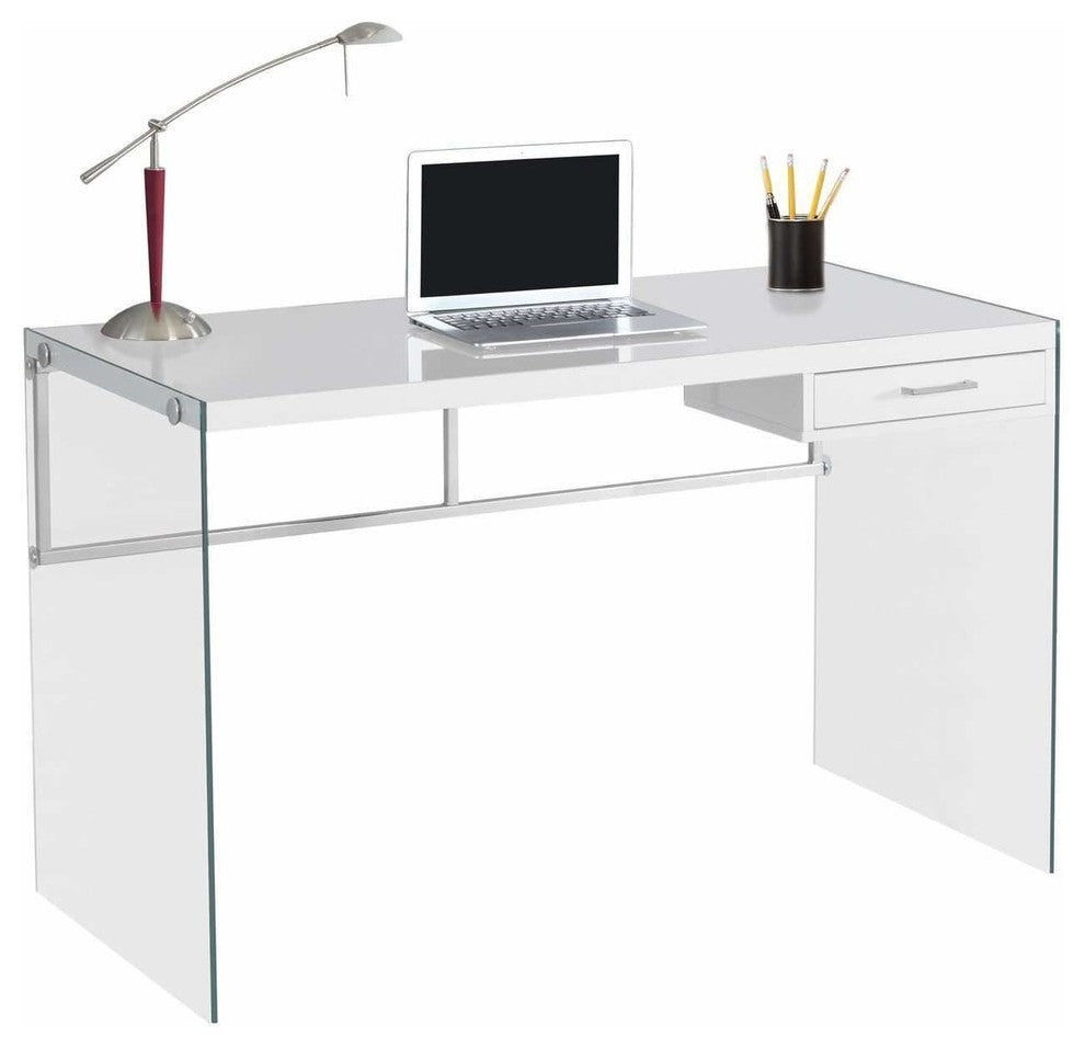 Computer Desk - 48"L / Glossy White / Tempered Glass