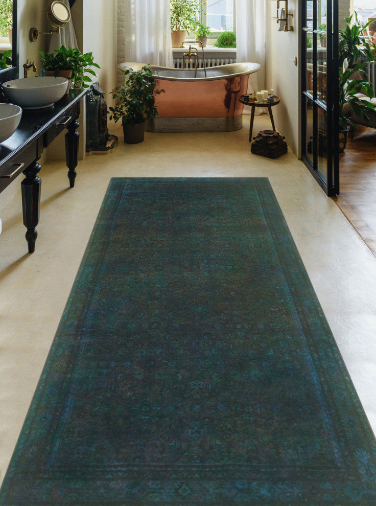 Vintage Distressed Rylie Blue/Green Runner, 4'6x10'1