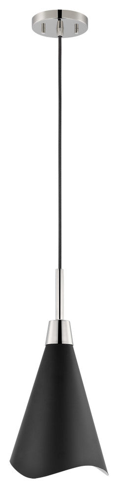 Tango 1-Light Large Pendant, Matte Black With Polished Nickel