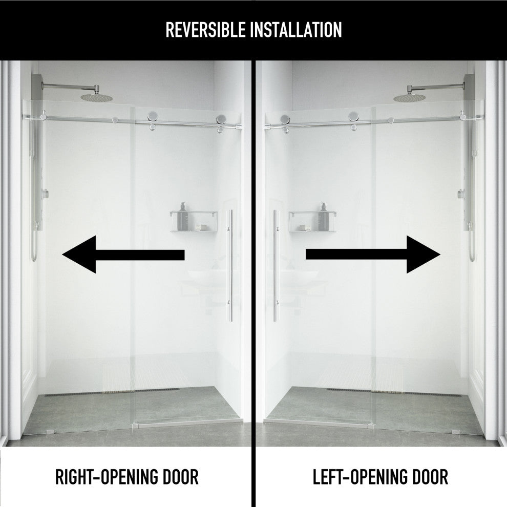 VIGO Elan E-Class 60" to 64" W x 76" H Frameless Sliding Shower Door, Chrome