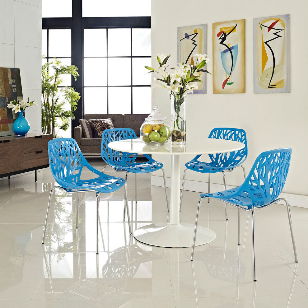 Modern Urban Kitchen Dining Side Chair Set of 4 Blue, Outdoor and Indoor