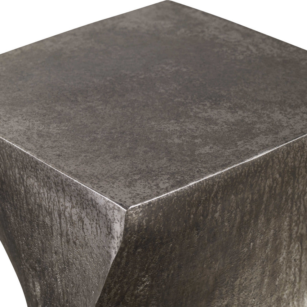Twisted Hourglass Cast Aluminum Metal Accent Table Oxidized Tarnished Silver