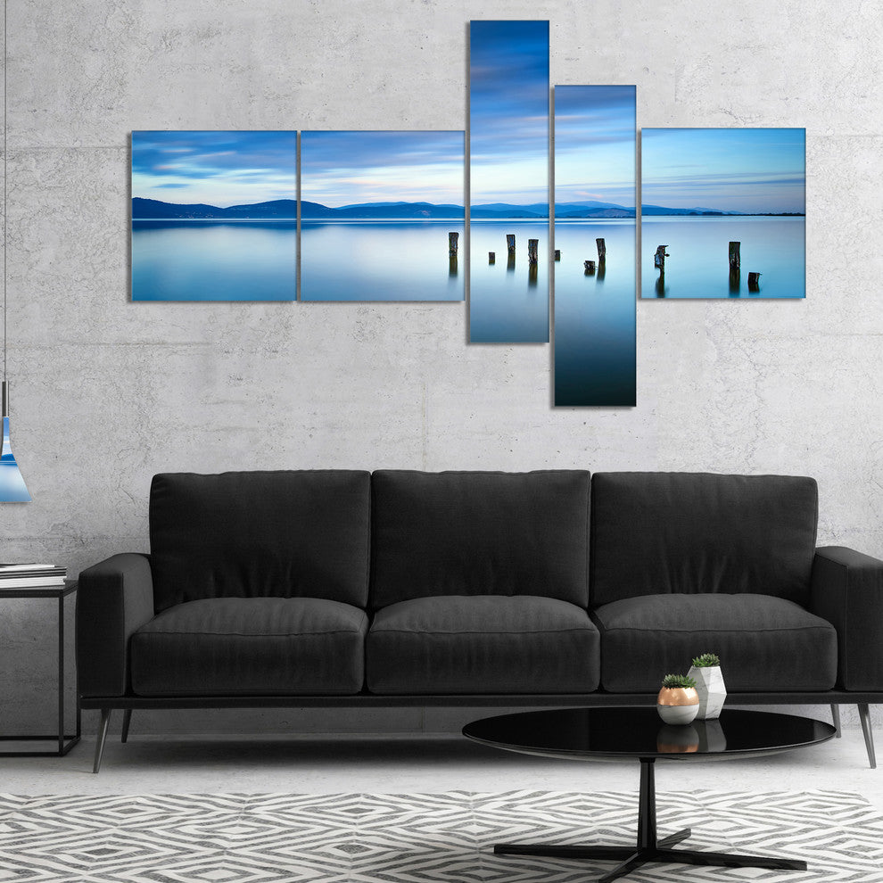 Cloudy Sky in Blue Sea, Seascape Canvas Art Print, 60"x32", 5 panels