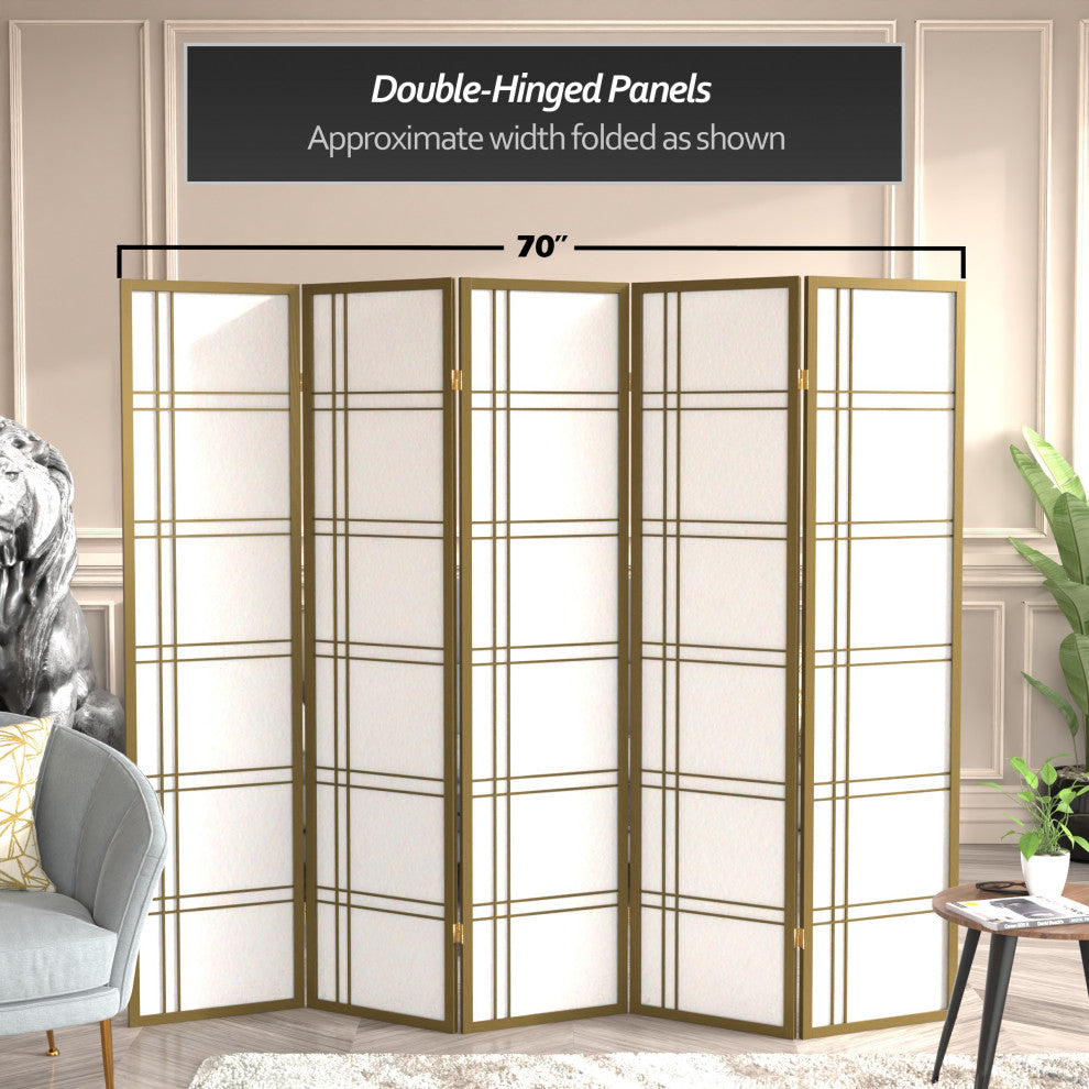 6' Tall Double Cross Shoji Screen, Special Edition, Gold, 5 Panels