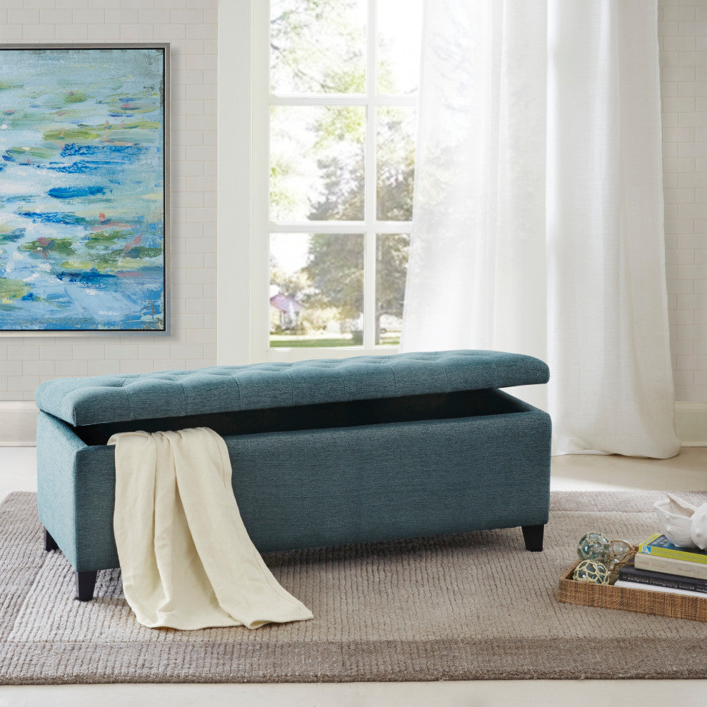 Madison Park Shandra Upholstered Soft Close Storage Bench, Blue