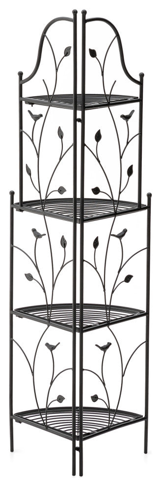 52"H 4-Tiered Metal Corner Shelf Plant Stand, Black