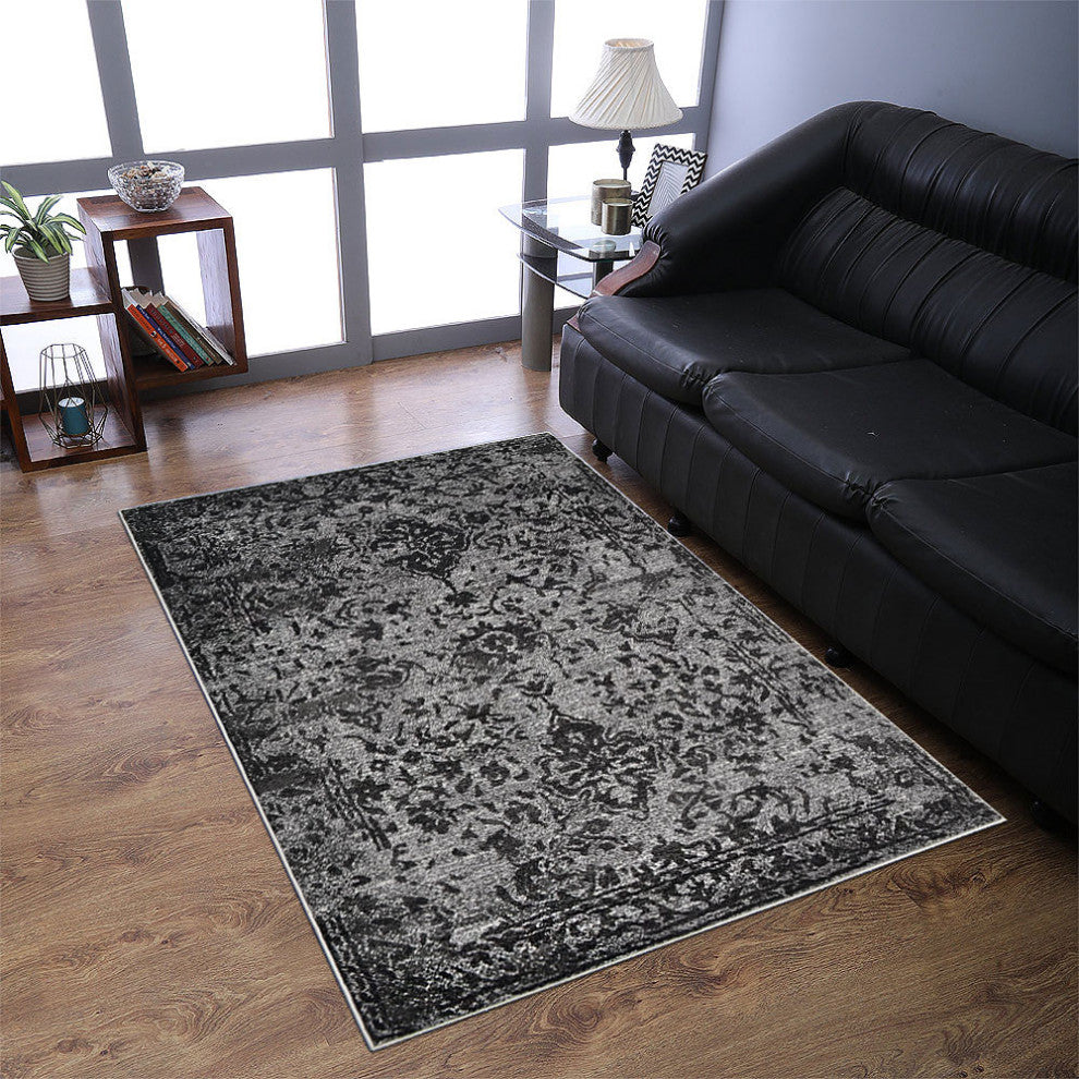 MACHINE MADE HEATSET POLYPROPYLENE AREA RUGS -Silver Color,Contemporary Design, [Rectangle] 5'x8'