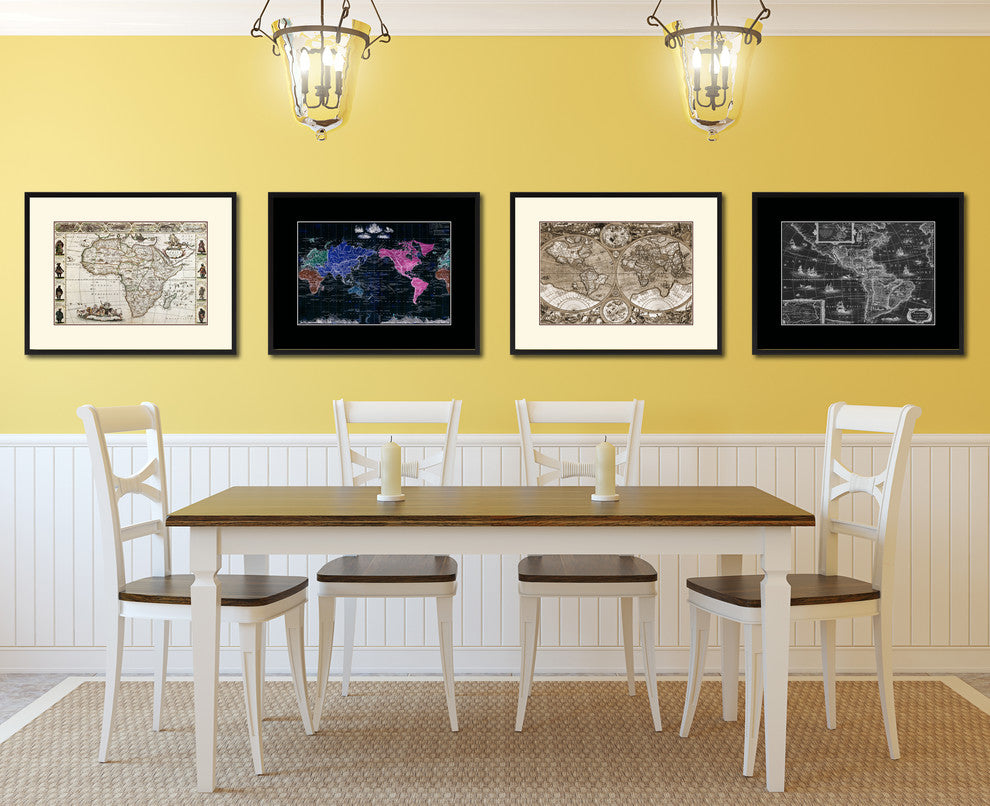 Africa Map Print On Canvas With Black Frame, 28" X 37"