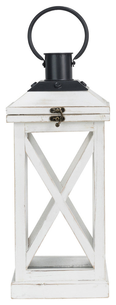 Set of 2 Farmhouse Wooden Lantern, White