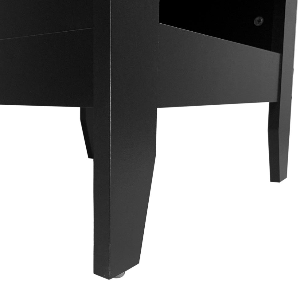 Cleary Contemporary Faux Wood Nightstand With Drawer, Black