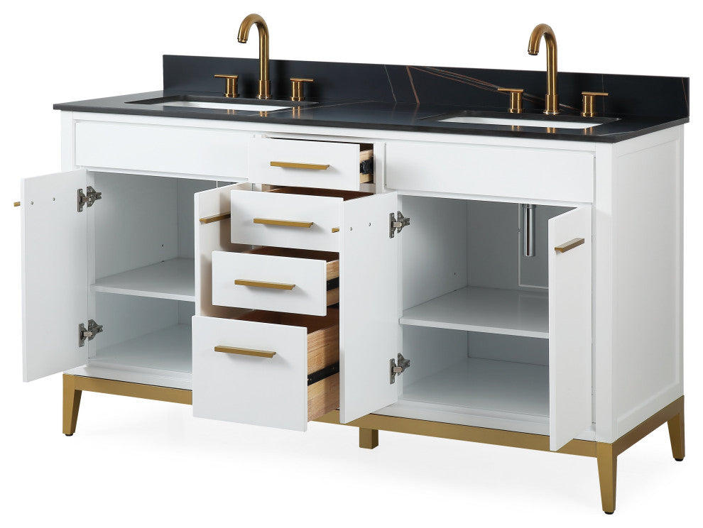 60" Tennant Brand Modern Style White Beatrice Double Sink Bathroom Vanity
