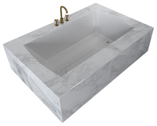 Ovo Contemporary White Rectangular Acrylic Undermount Bath Tub 72"x36", White