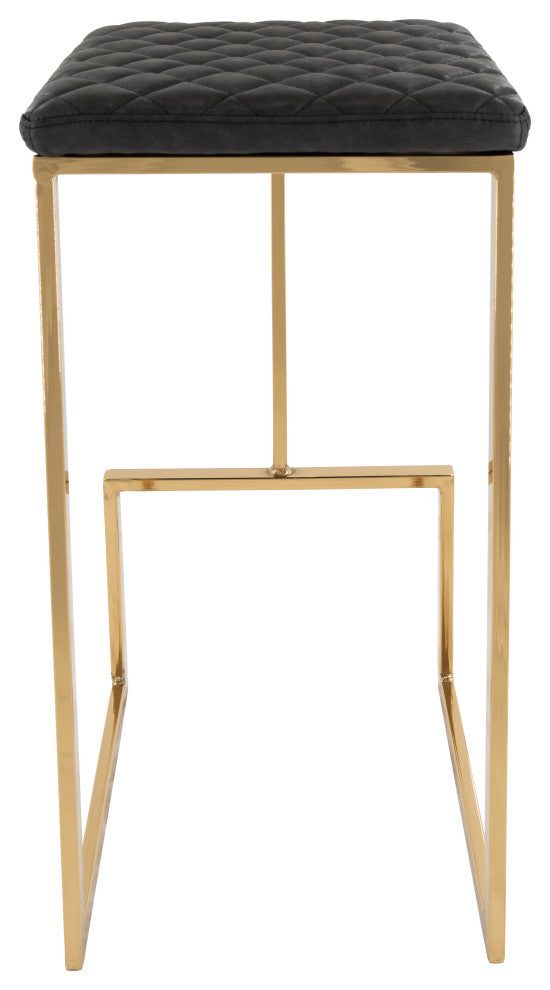 LeisureMod Quincy Quilted Stitched Leather Bar Stools With Gold Metal Frame