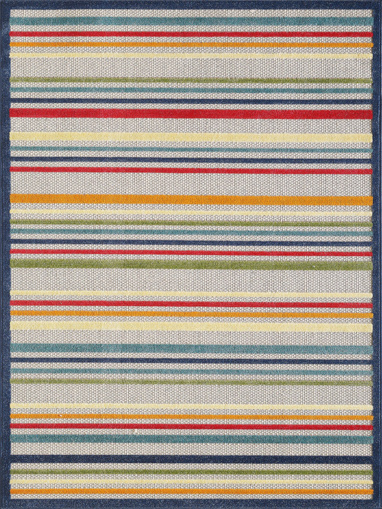 Calla Ivory/Multi Stripes Indoor/Outdoor Area Rug, 5'3 X 7'