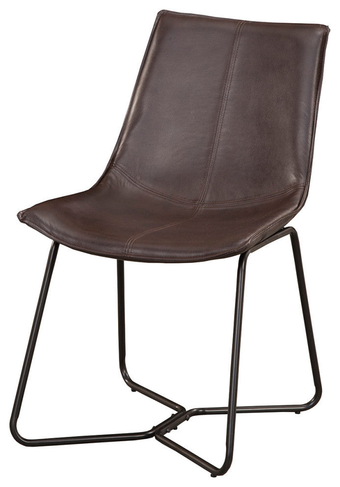 Live Edge Set of 2 Bonded Leather Side Chairs, Dark Brown