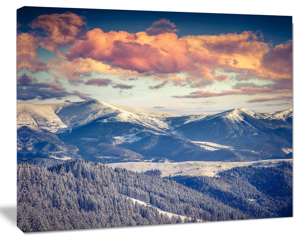 Winter Alpine Sunset over Hills, Large Landscape Canvas Art Print, 60"x28"