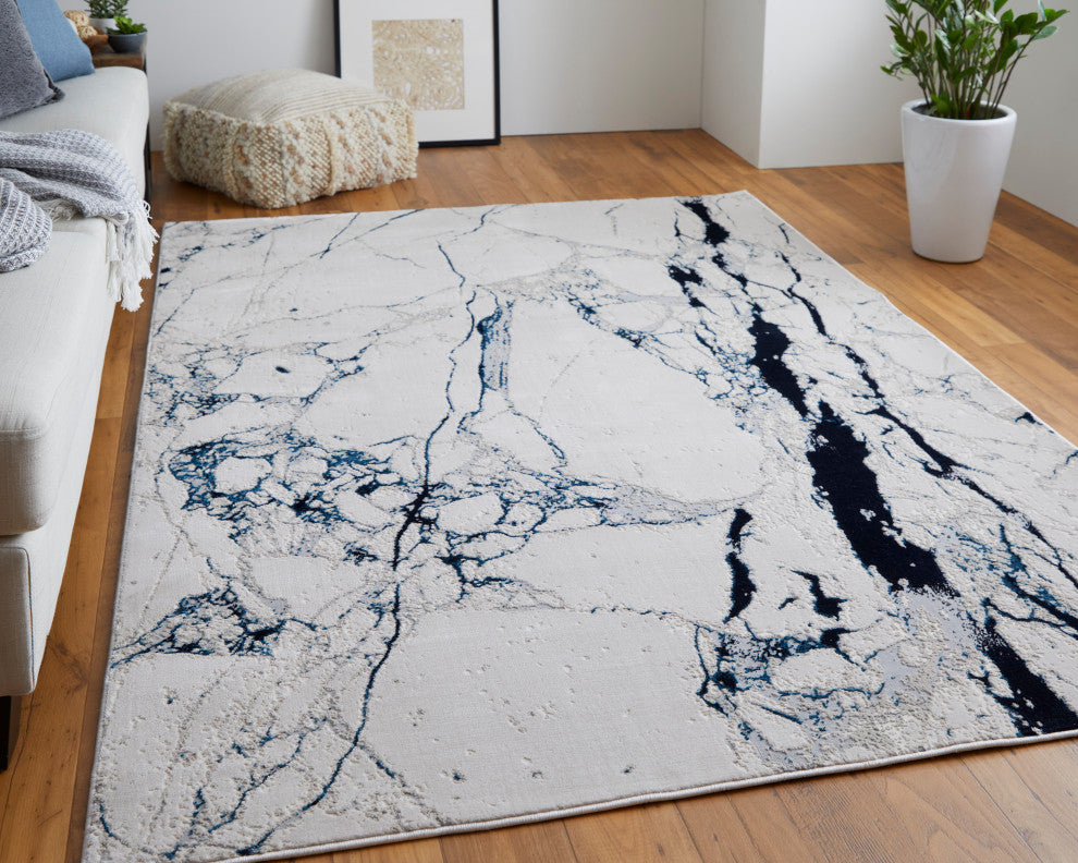 Weave & Wander Armada Modern Ivory/Blue Rug, 5'x8'