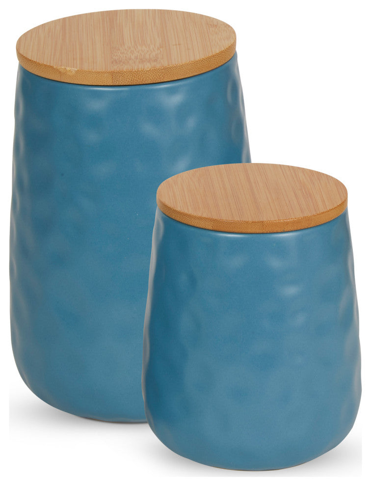 Storm Blue Matte Dimple Texture Ceramic Canister (Set of 2)