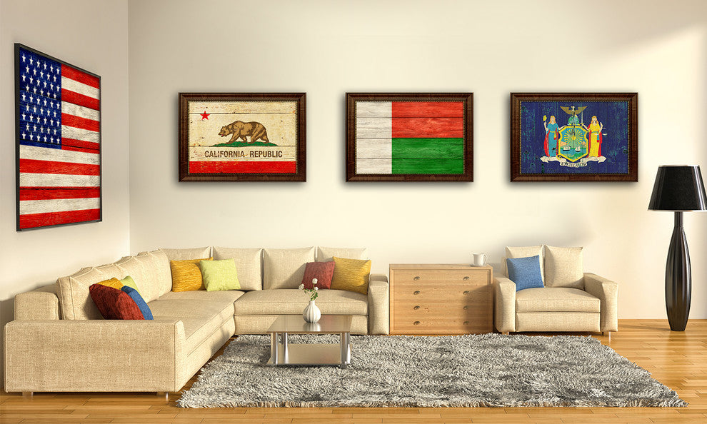 Malawi Country Textured Flag Print With Brown Gold Frame, 19"X27"
