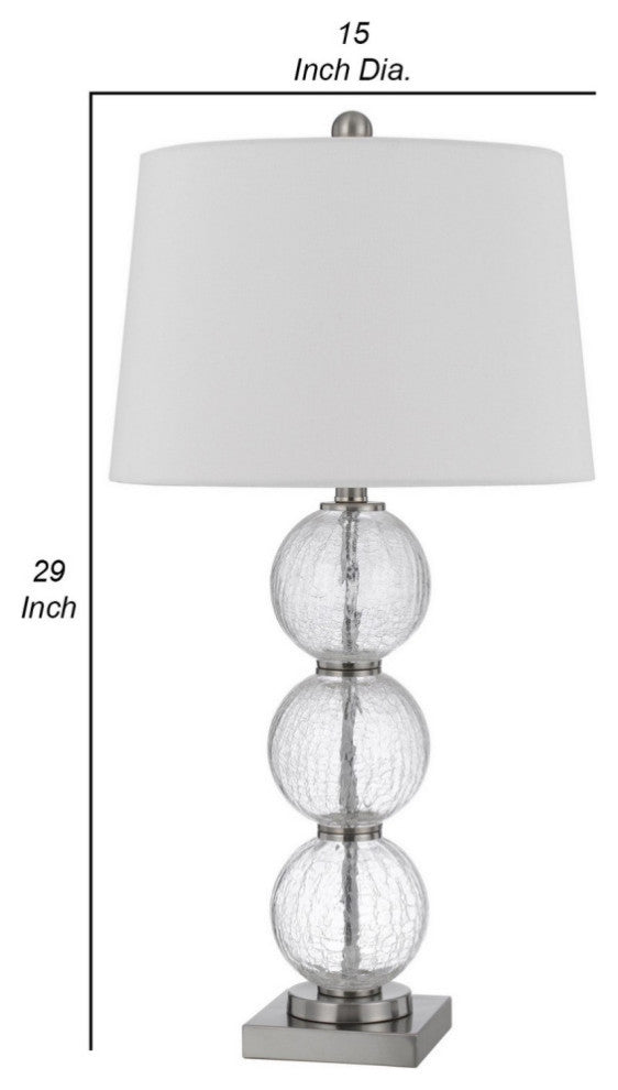29 Inch Accent Table Lamp Set of 2, Stacked Crackle Glass balls, Silver