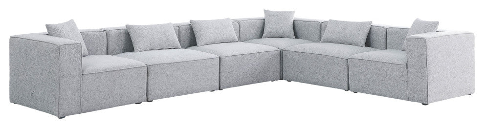 Cube Upholstered Modular Sectional, Gray, 6-Piece: 3 Armless Chair, 3 Corner Chair, Linen Texured Fabric