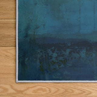 Golden Blue Horizons Abstract Art Area Rug, 5'x7.5'