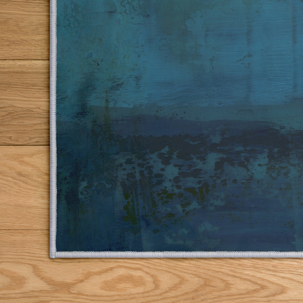 Golden Blue Horizons Abstract Art Area Rug, 5'x7.5'