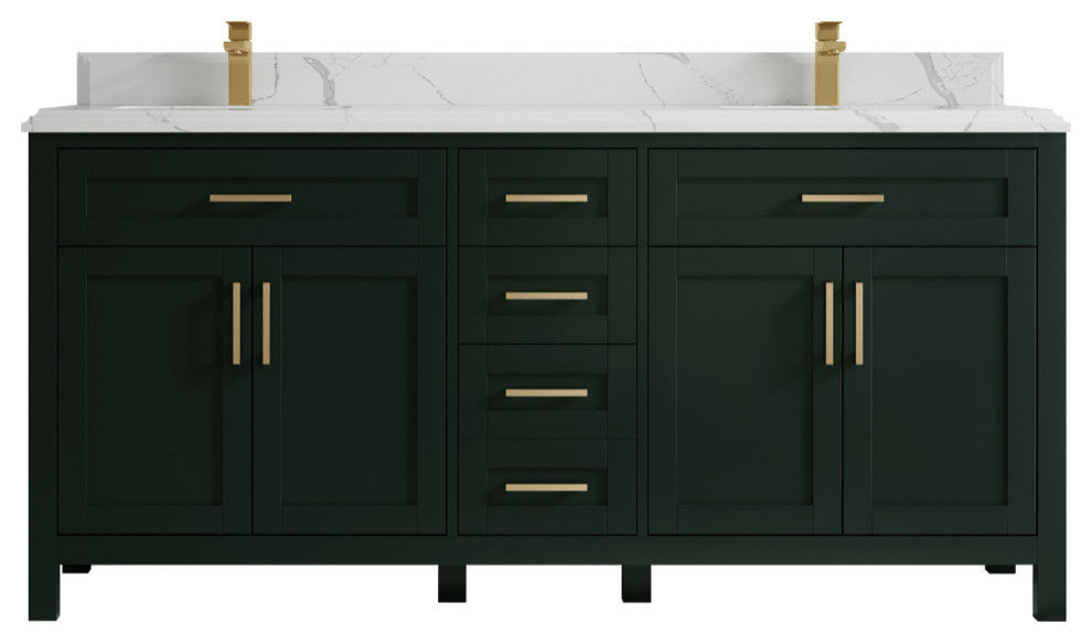 Cambridge 72 Double Sink Bath Vanity in Dark Forest Green 1.5" Calacatta Laza