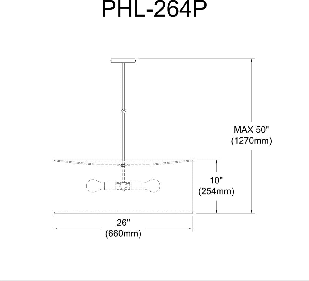 Dainolite PHL-264P-MB-WH 4 Light Pendant, Matte Black