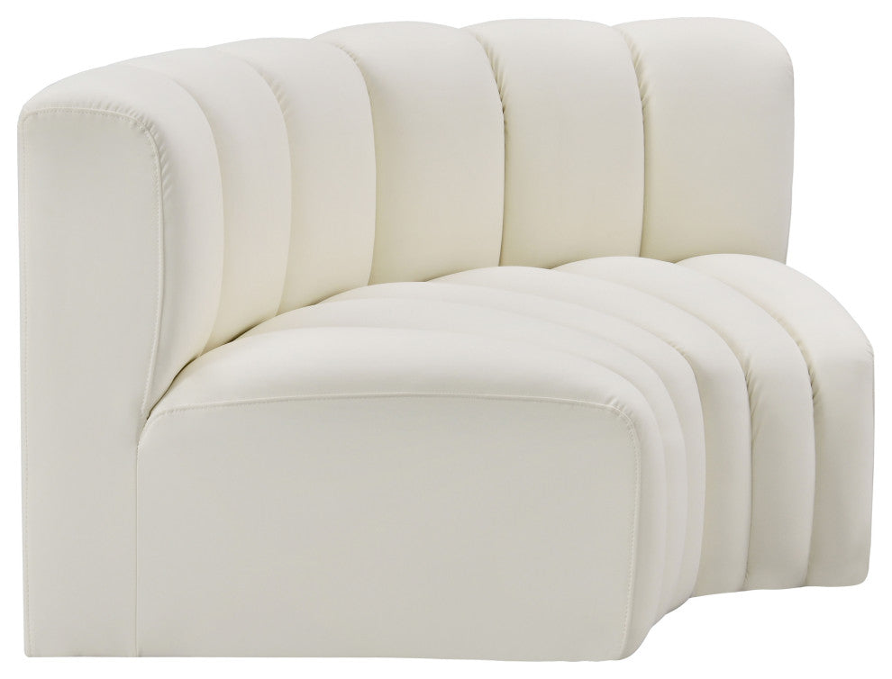Arc Vegan Leather Upholstered 2-Pc. Inward Curved Modular Sectional, Cream