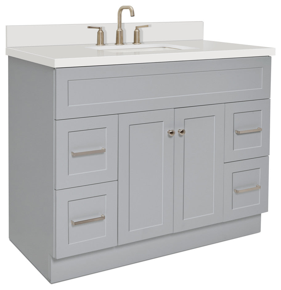 Hamlet 43" Bath Vanity Rectangle Sink in Grey With Quartz Vanity Top