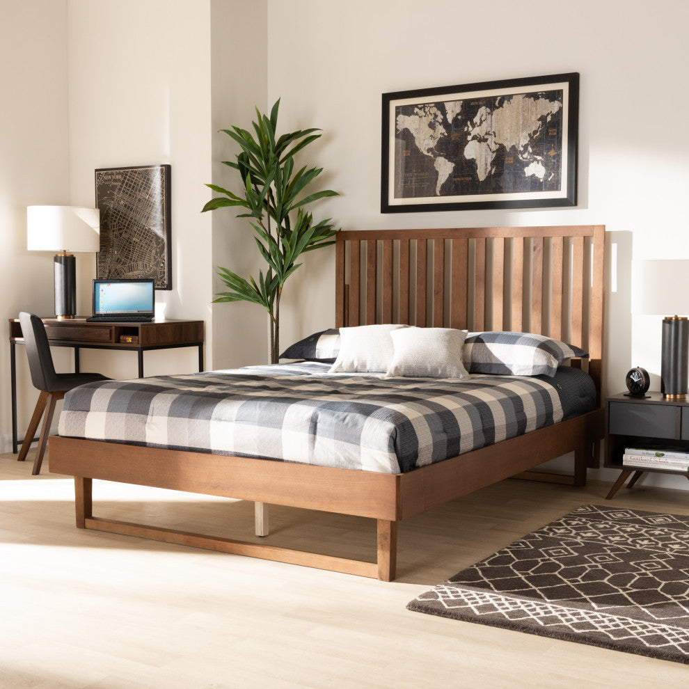 Dionne Modern Farmhouse Walnut Effect Platform Bed, Full