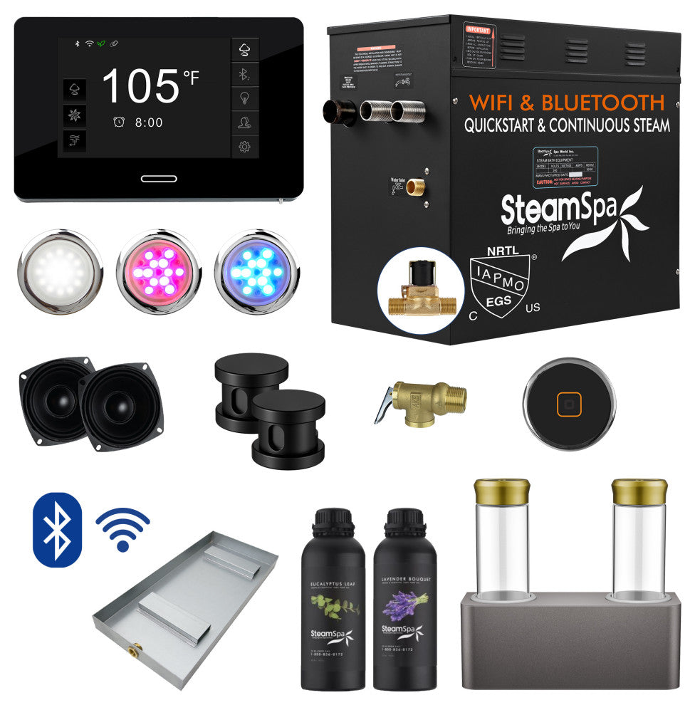 12kW QuickStart Steam Bath Generator With Dual Aroma Pump, Matte Black