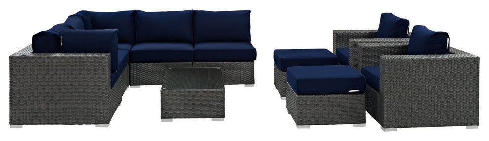 Sojourn 10 Piece Outdoor Patio Sunbrella Sectional Set Canvas Navy