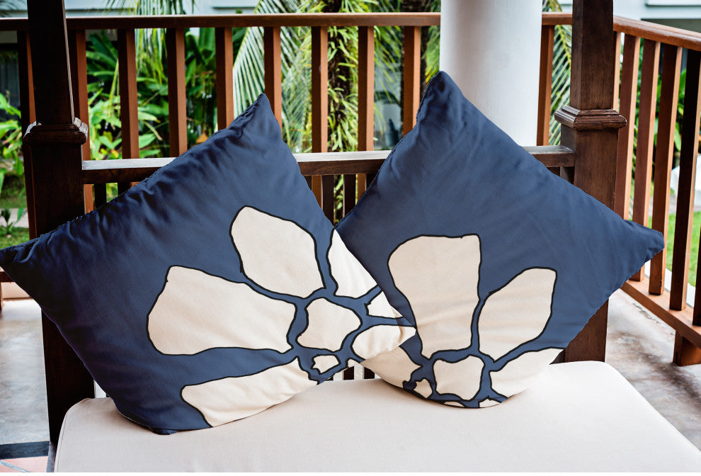 Petal Lines Indoor/Outdoor Throw Pillow, Blue, 20x20"