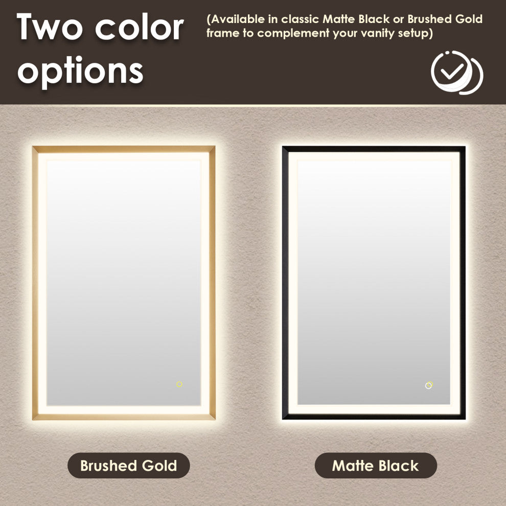 Apollo Anti-Fog Dimmable Vanity, LED Lighted Wall Mirror, Brushed Gold, 24"