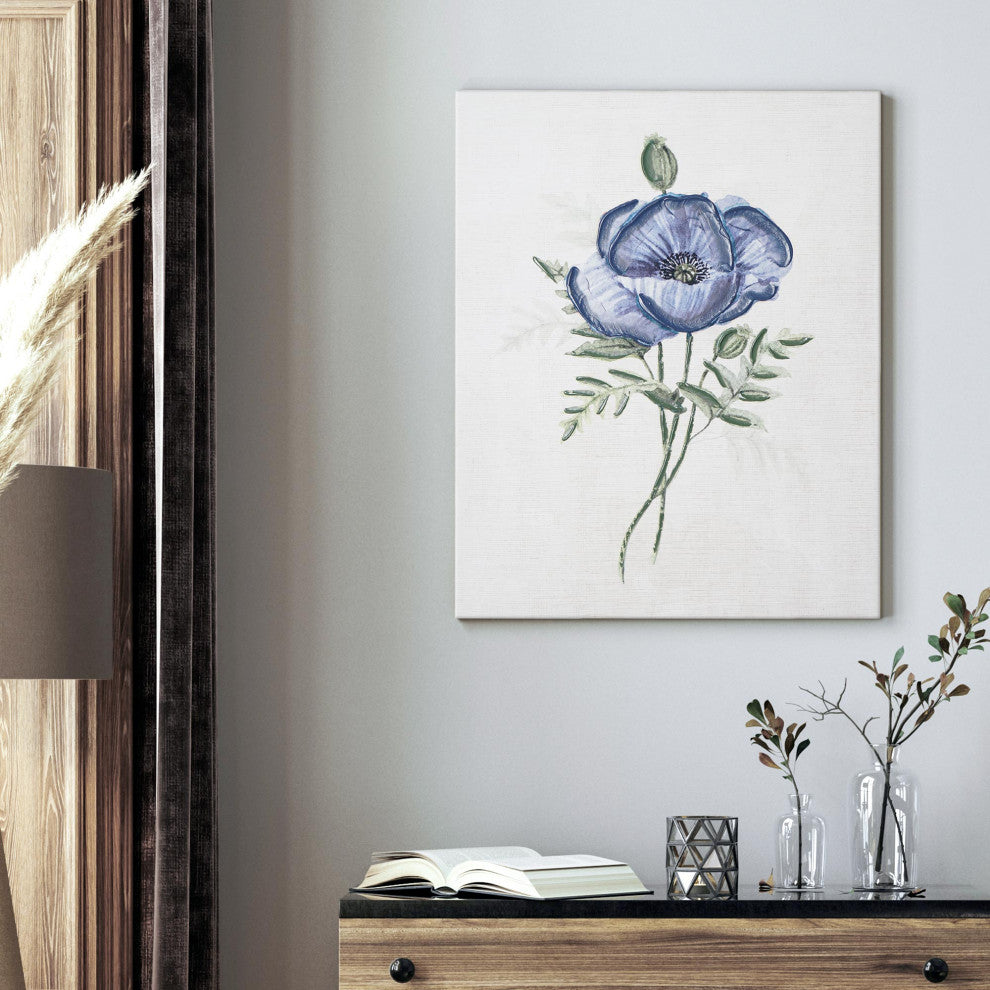 Blue Umbra Flower II Floral Embellished Canvas Wall Art Print, 16"x20"