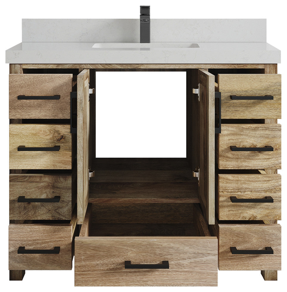 Malibu Mango 42 Single Sink Bath Vanity in Natural 2" Carrara Quartz