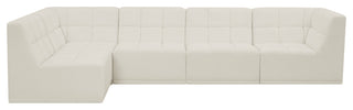 Relax Velvet Upholstered 5-Piece L-Shaped Modular Sectional, Cream