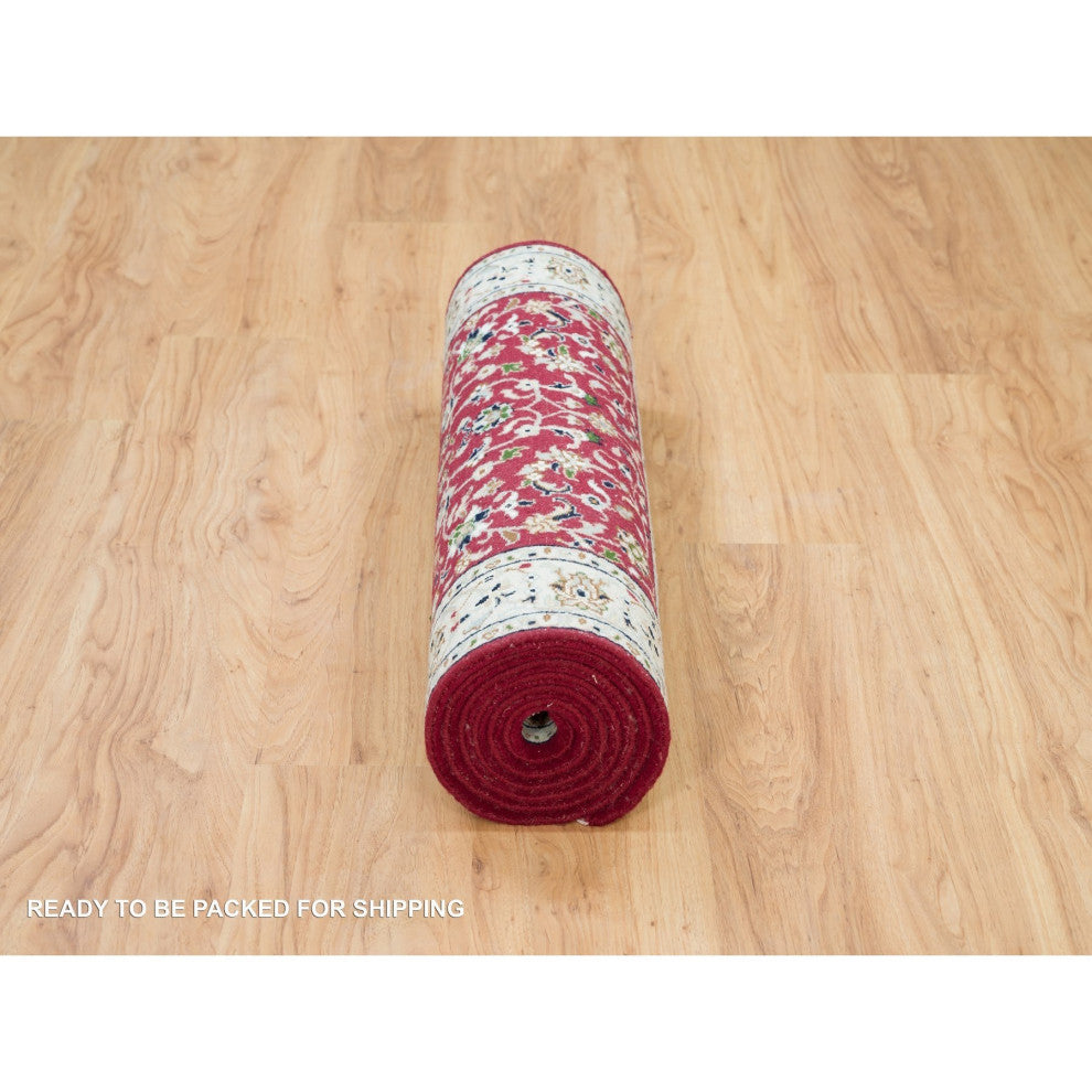 Red, Hand Knotted, Nain Design, 250 KPSI Organic Wool Runner Rug, 2'9"x8'2"