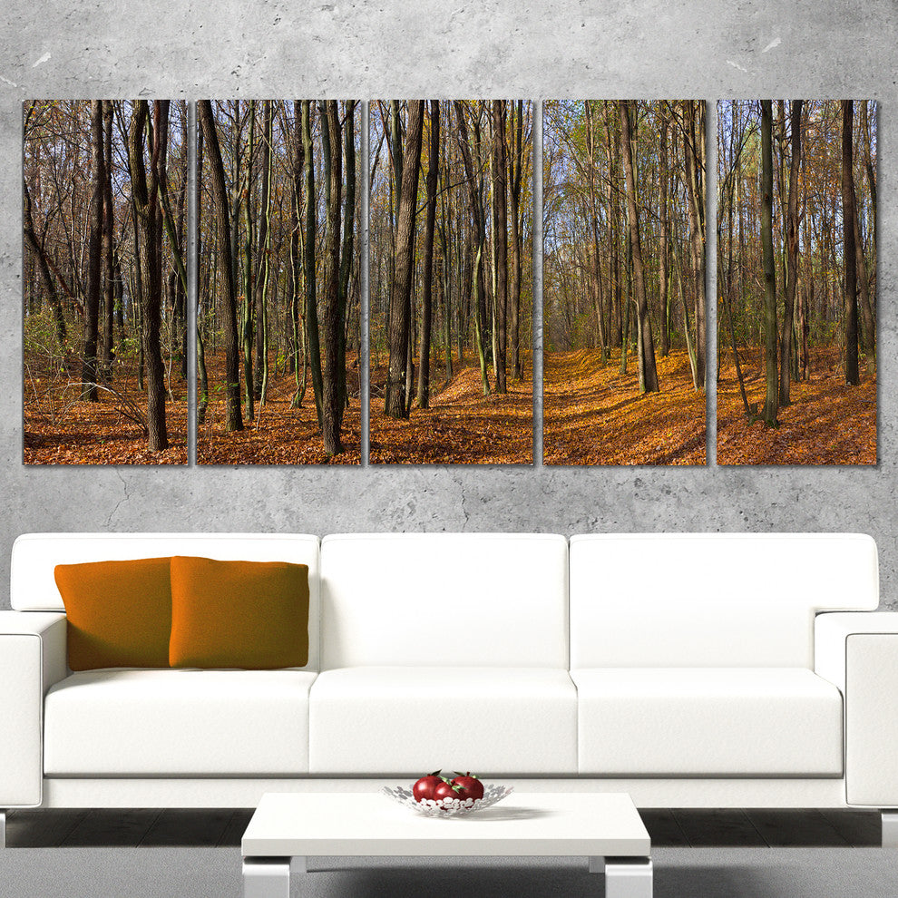 Dense Fall Forest Panorama, Forest Canvas Art Print, 60"x28", 5 Panels