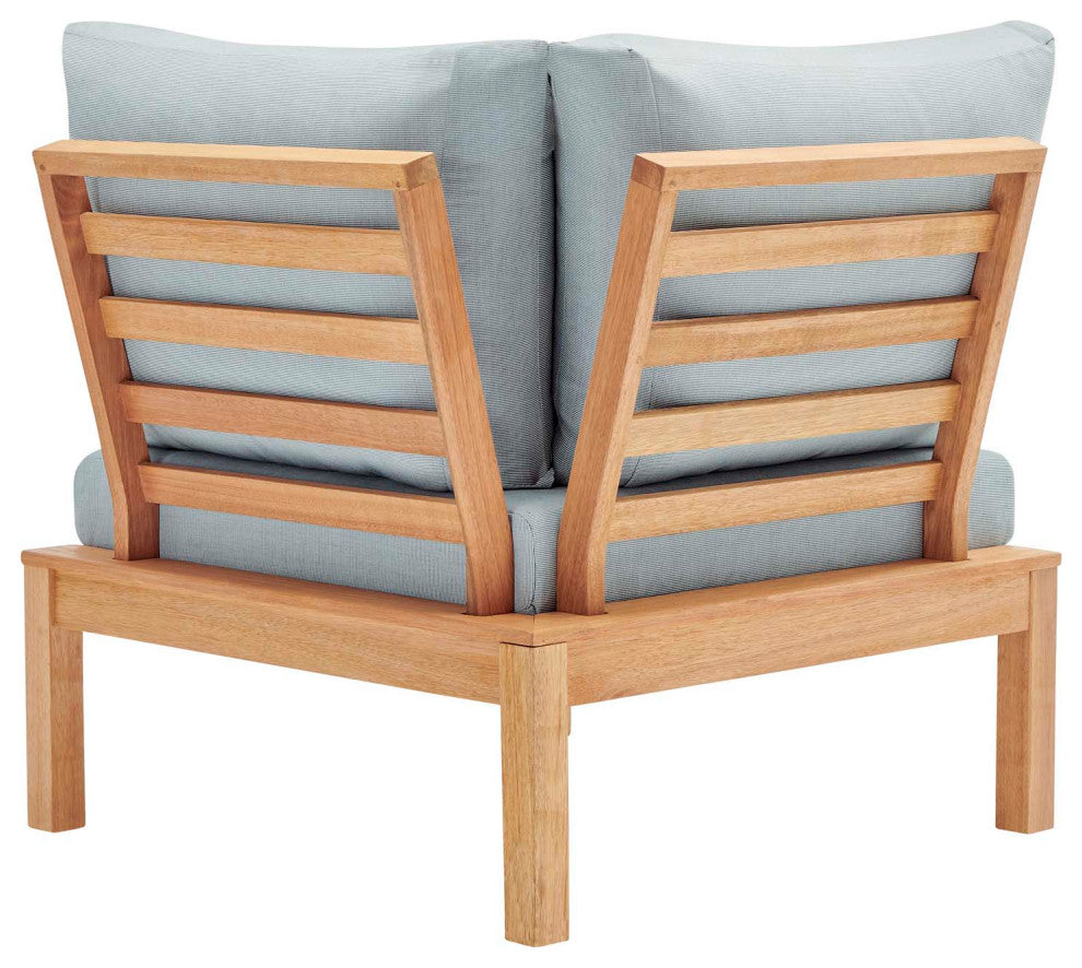 Lounge Sectional Sofa Chair Set, Wood, Brown Natural Blue, Modern, Outdoor Patio