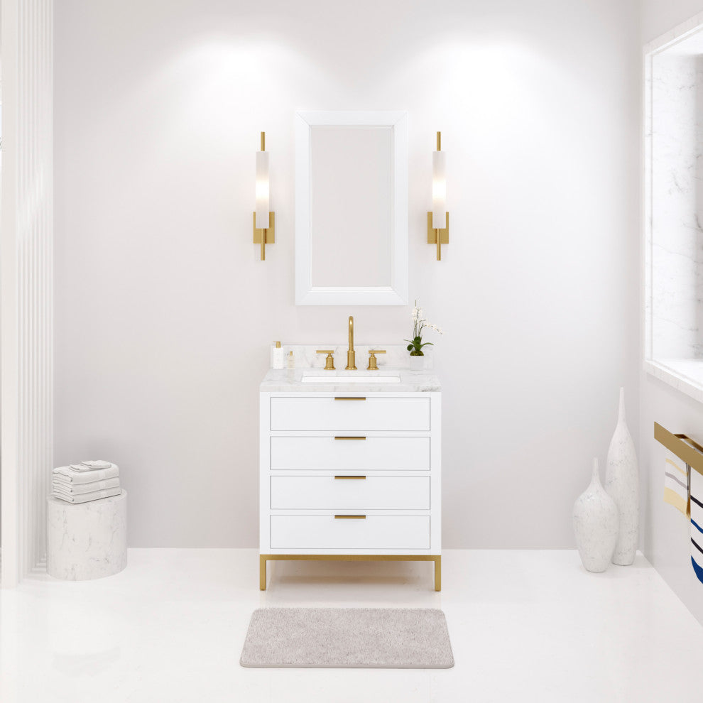 Bristol 30" Vanity, White With Mirrors and Gooseneck Faucet