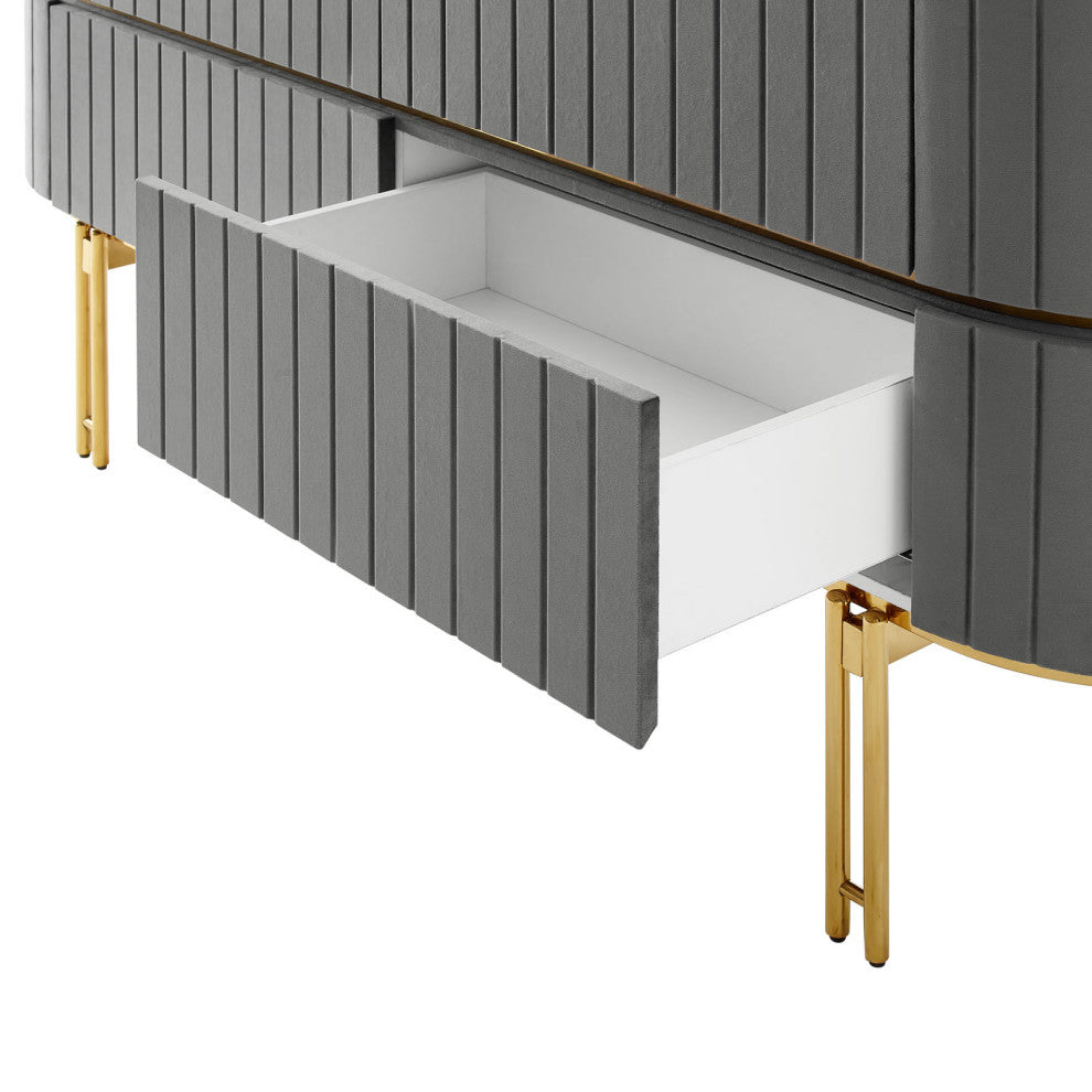 Console Entry Table Sideboard, White Gray, Velvet, Modern Lounge Cafe