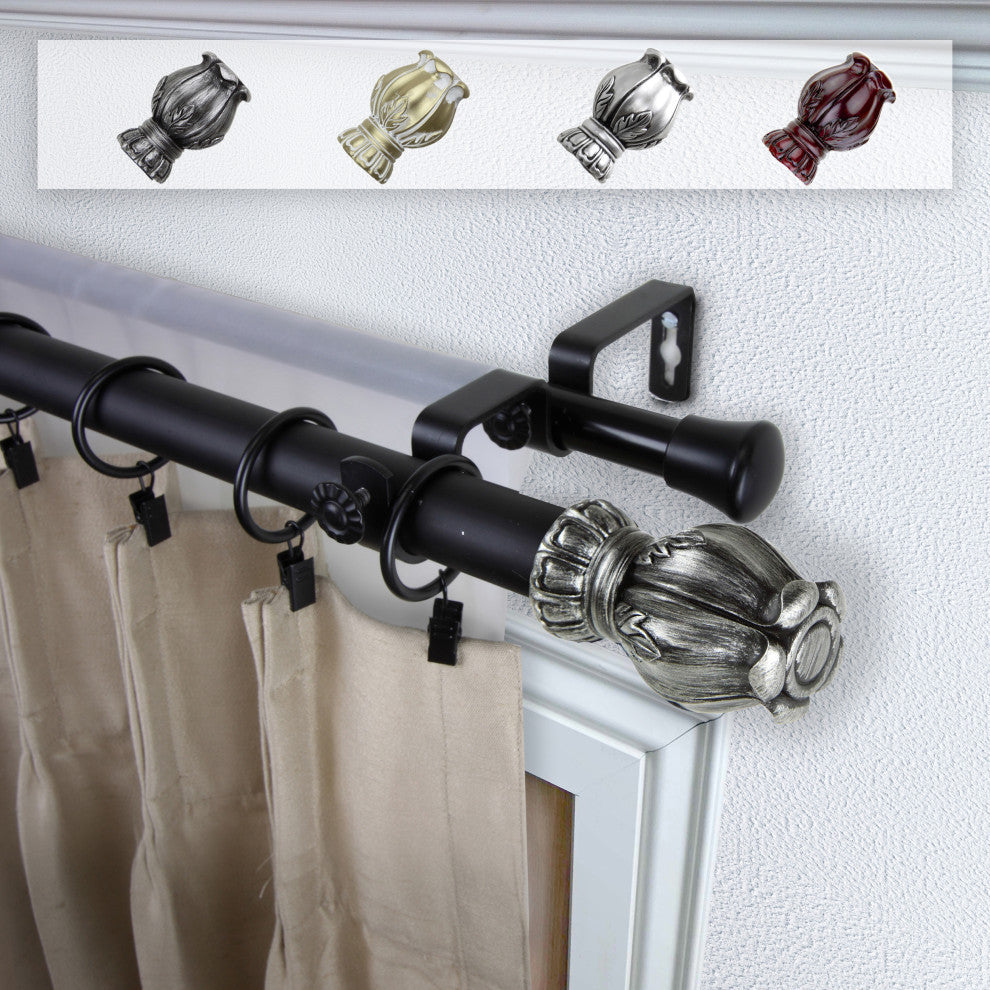 Nichole 1" Double Curtain Rod, Black, 120-170"