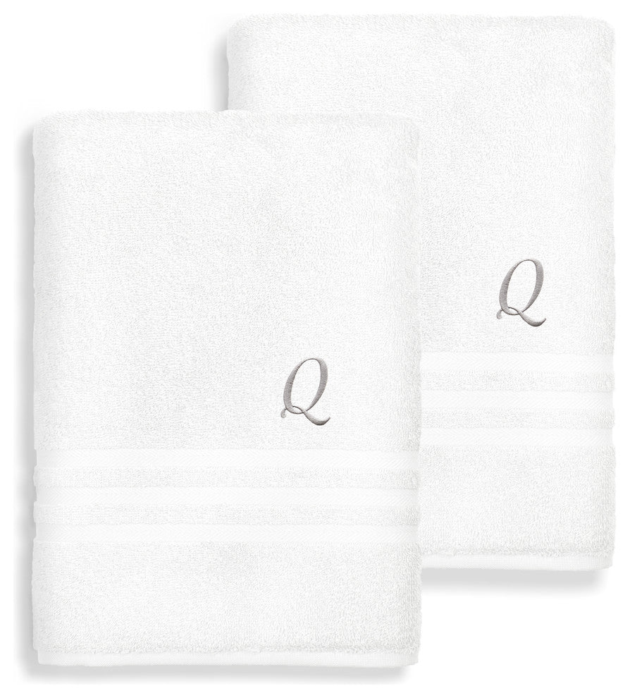 Denzi Bath Towels With Monogrammed Letter, Set of 2, Q