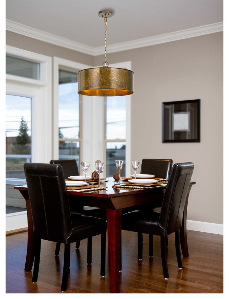 60W Rochefort Metal 3 Light Chandelier, Distress Gold Finish